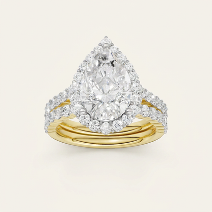 4.00CT Pear Cut Lab Grown Diamond Halo Bridal Set