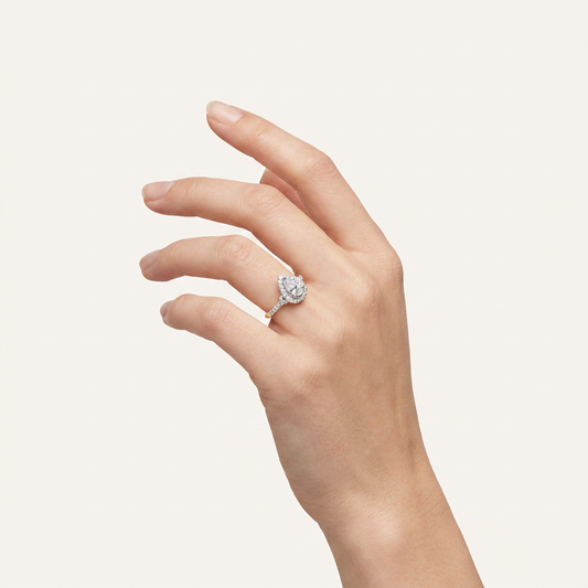 0.50 CT Pear Cut Lab Grown Diamond Promise Halo Ring