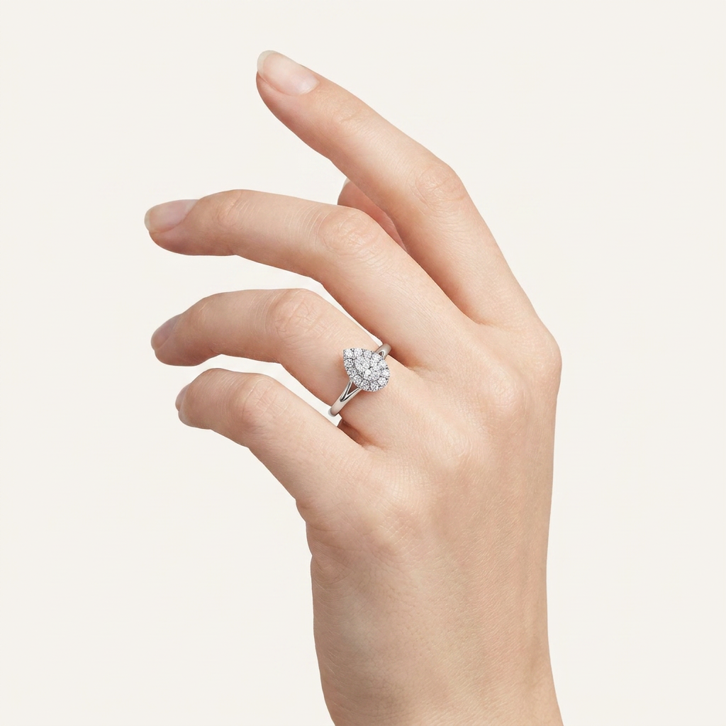 0.33CT Pear Cut Certified Lab Grown Diamond Halo Ring