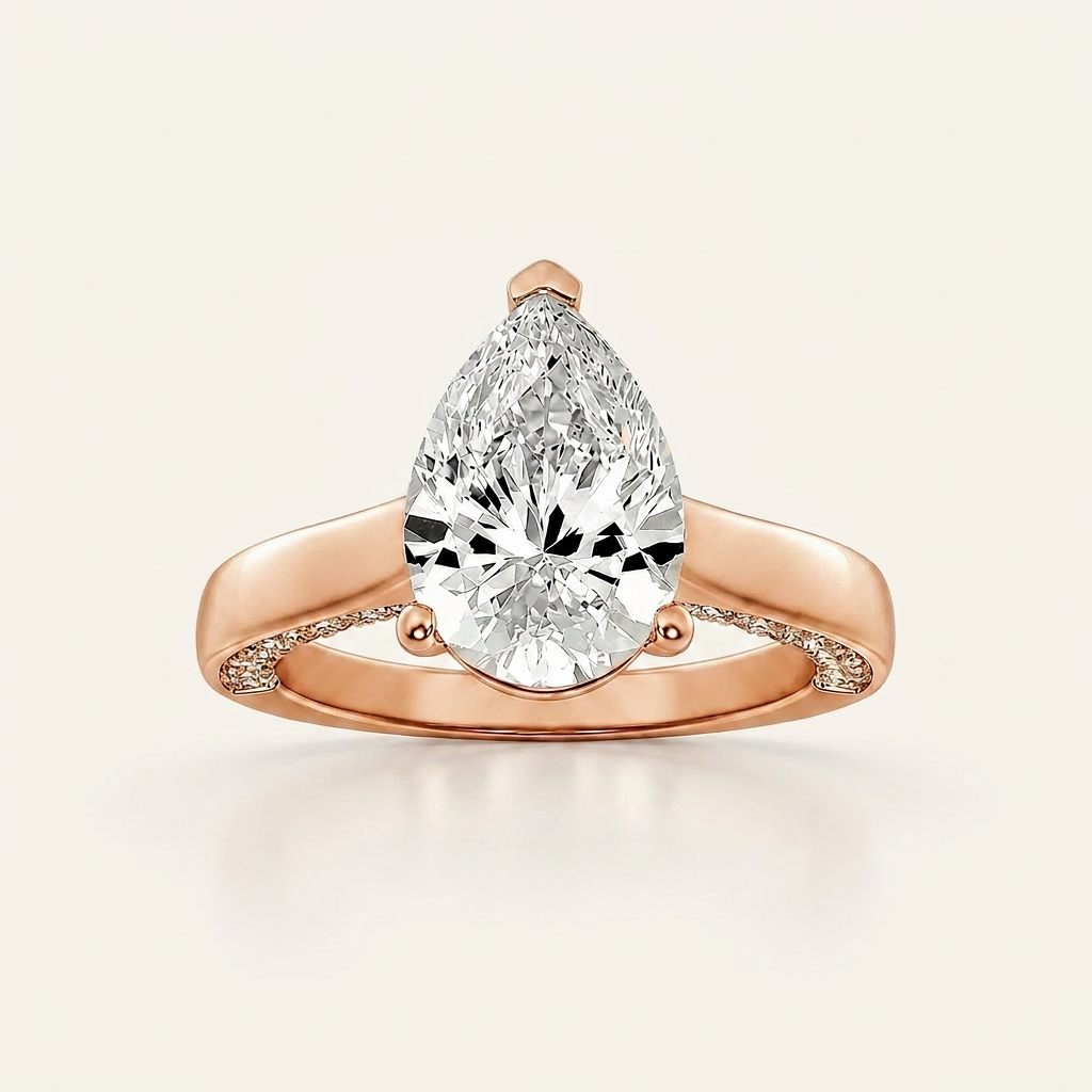 2.00 CT Pear Cut Lab Grown Diamond Accented Bridge Shank Solitaire Ring