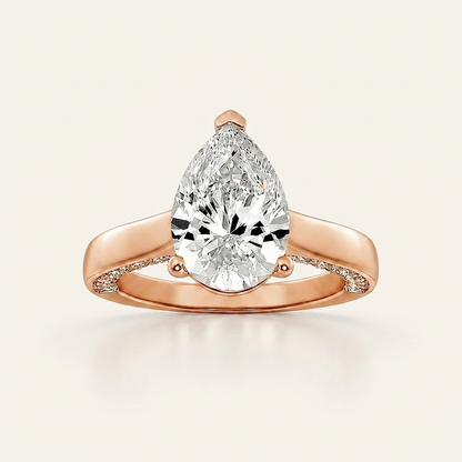 2.00 CT Pear Cut Lab Grown Diamond Accented Bridge Shank Solitaire Ring