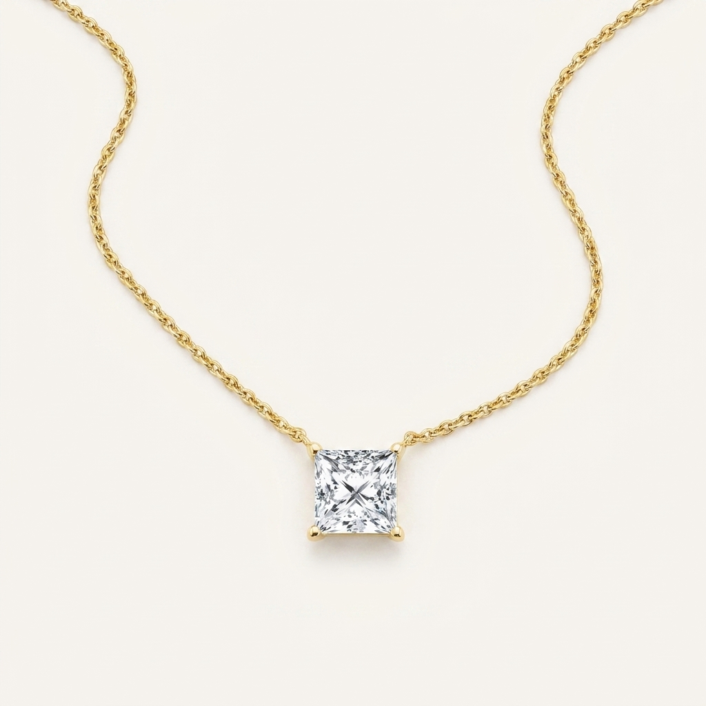 3 Ct Princess Cut Lab Grown Diamond Solitaire Necklace