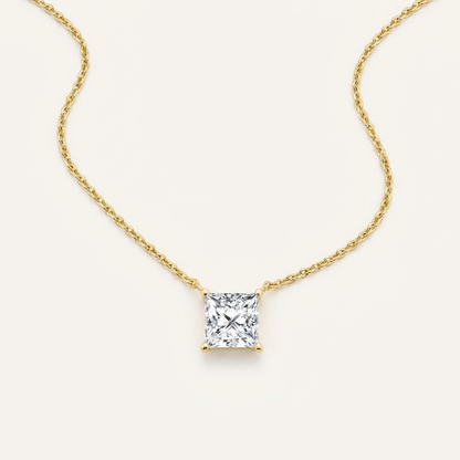 3 Ct Princess Cut Lab Grown Diamond Solitaire Necklace