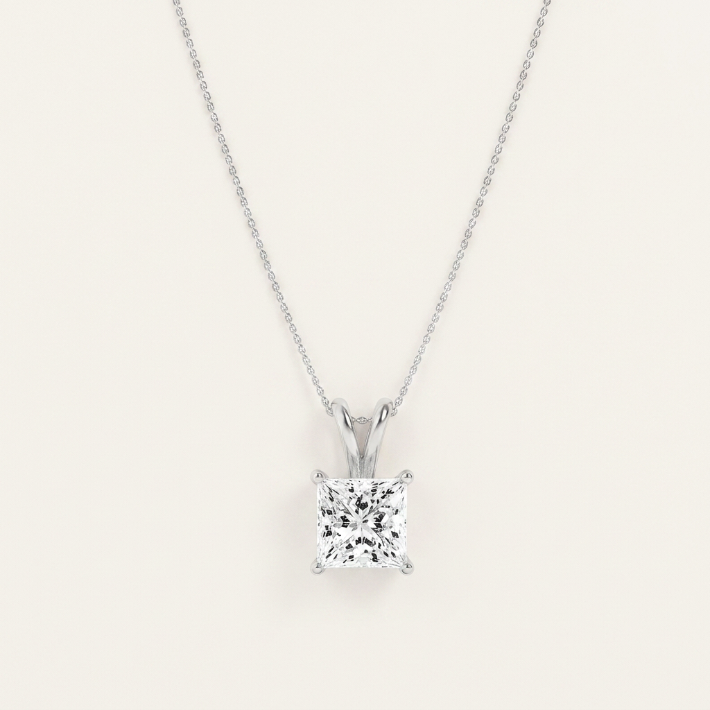 2CT Princess Cut Lab Grown Diamond Pendant Necklace