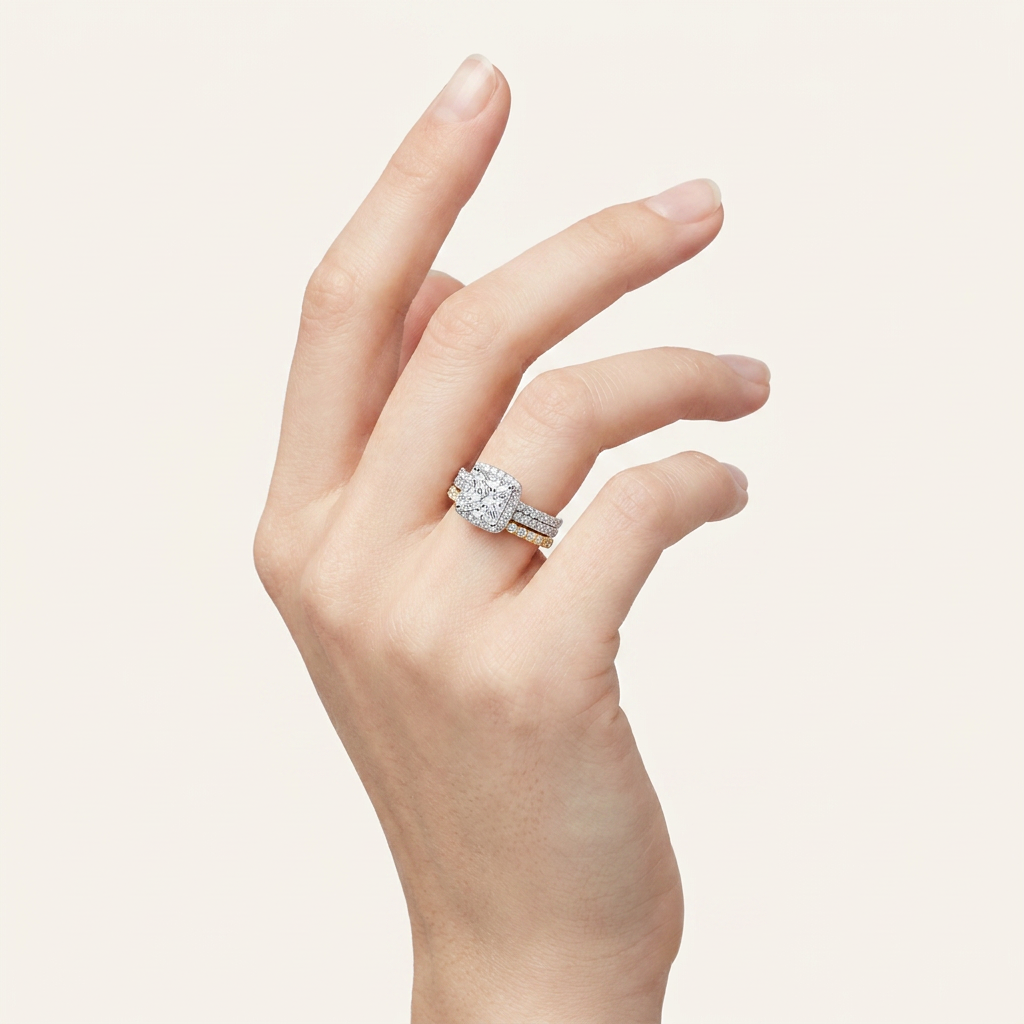 2.54CT Princess Cut Certified Lab Grown Diamond Halo Bridal Set