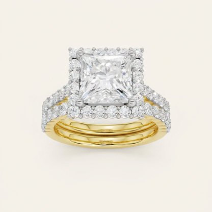 4.00CT Princess Cut Lab Grown Diamond Halo Bridal Set