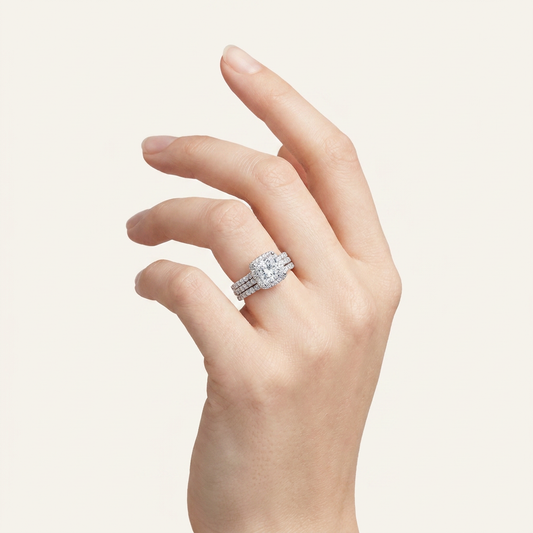 2.54CT Princess Cut Certified Lab Grown Diamond Halo Bridal Set