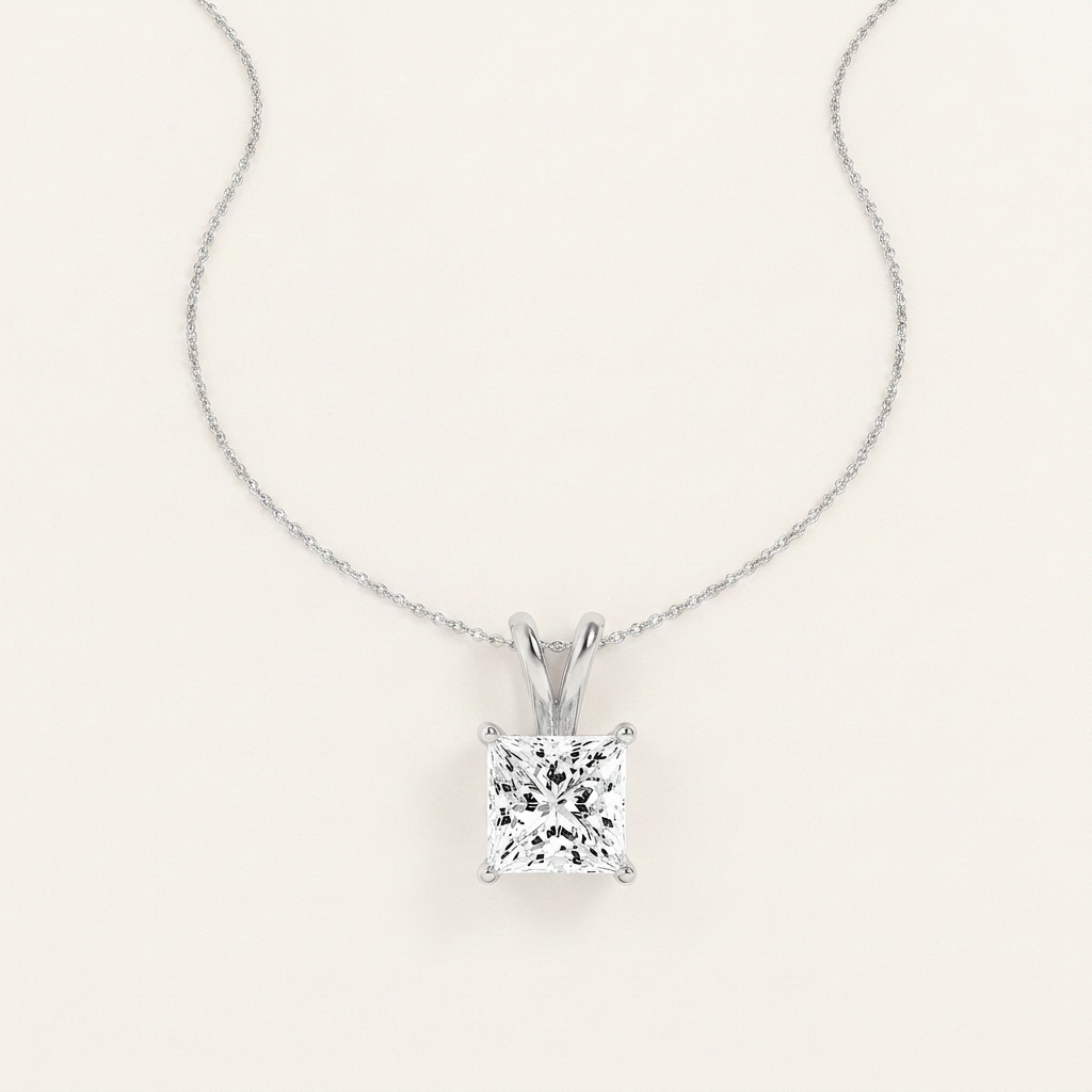 2CT Princess Cut Lab Grown Diamond Pendant Necklace