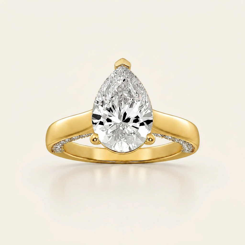 2.00 CT Pear Cut Lab Grown Diamond Accented Bridge Shank Solitaire Ring