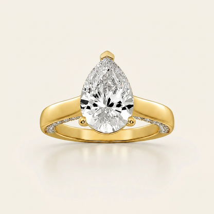 2.00 CT Pear Cut Lab Grown Diamond Accented Bridge Shank Solitaire Ring