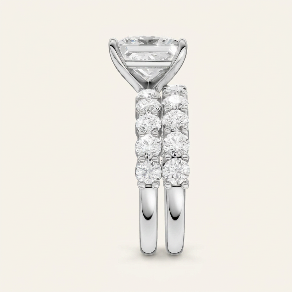 4.00CT Square Cut Lab Grown Diamond Bridal Set