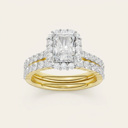 2.00CT Radiant Cut Lab Grown Diamond Halo Bridal Set