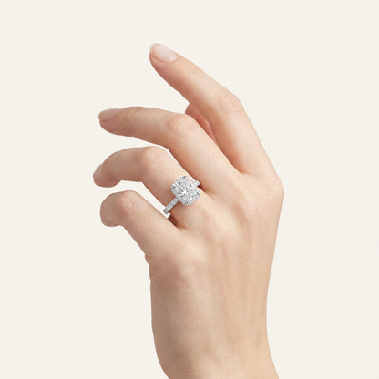 2CT Radiant Cut Lab Grown Diamond Halo Accented Engagement Ring