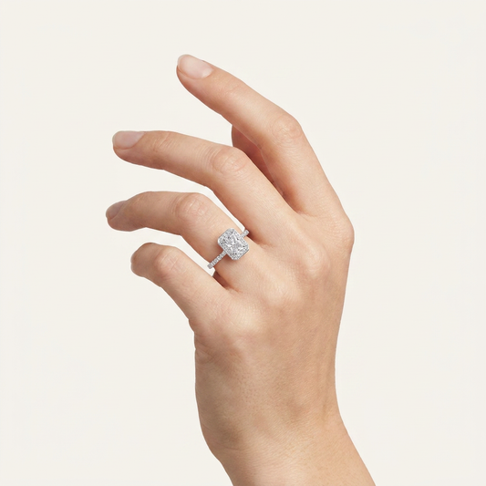 0.51CT Radiant Cut Lab Grown Diamond Promise Halo Ring