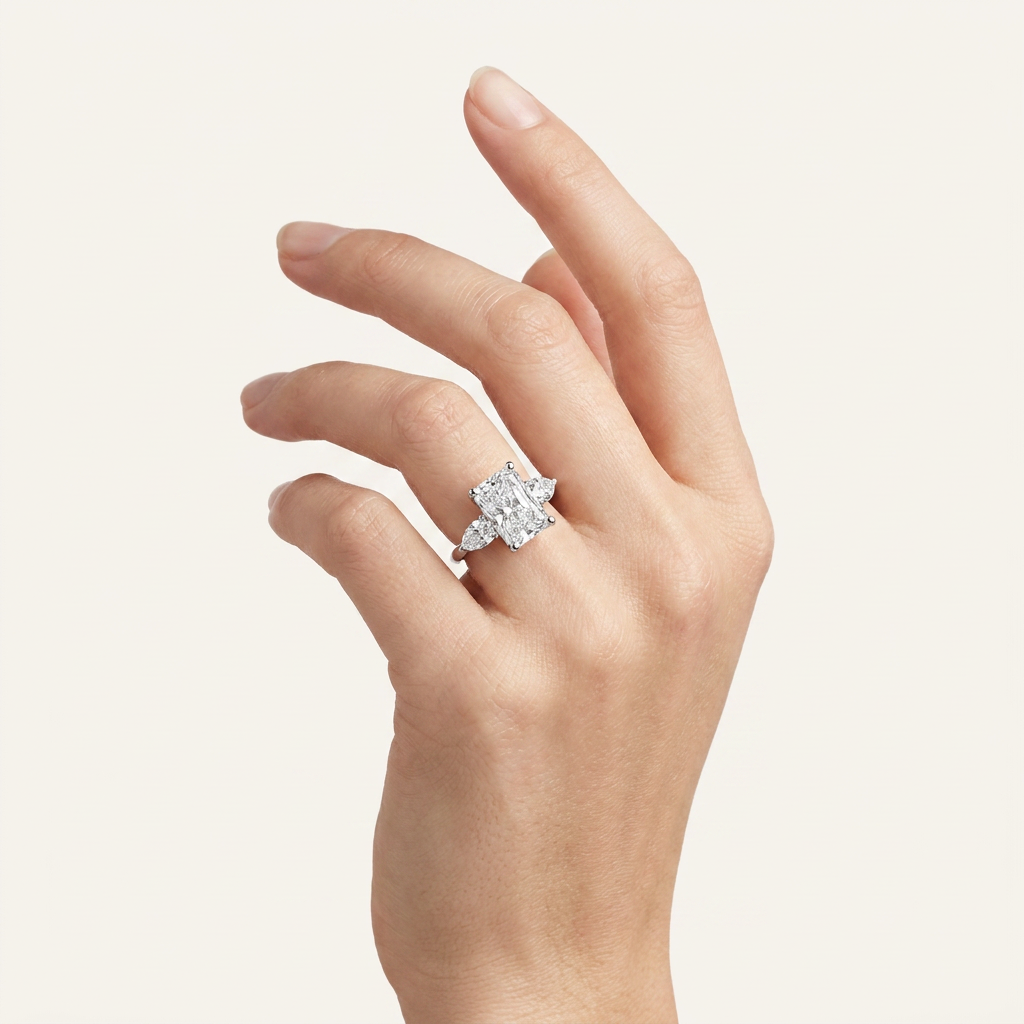 6CT Radiant Cut Certified Lab Grown Diamond Three Stone Ring