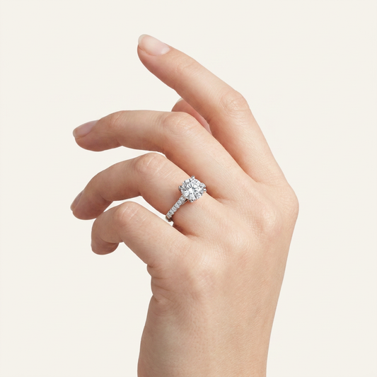 2.5CT Round Cut Lab Grown Diamond Petite Shank Accented Engagement Ring