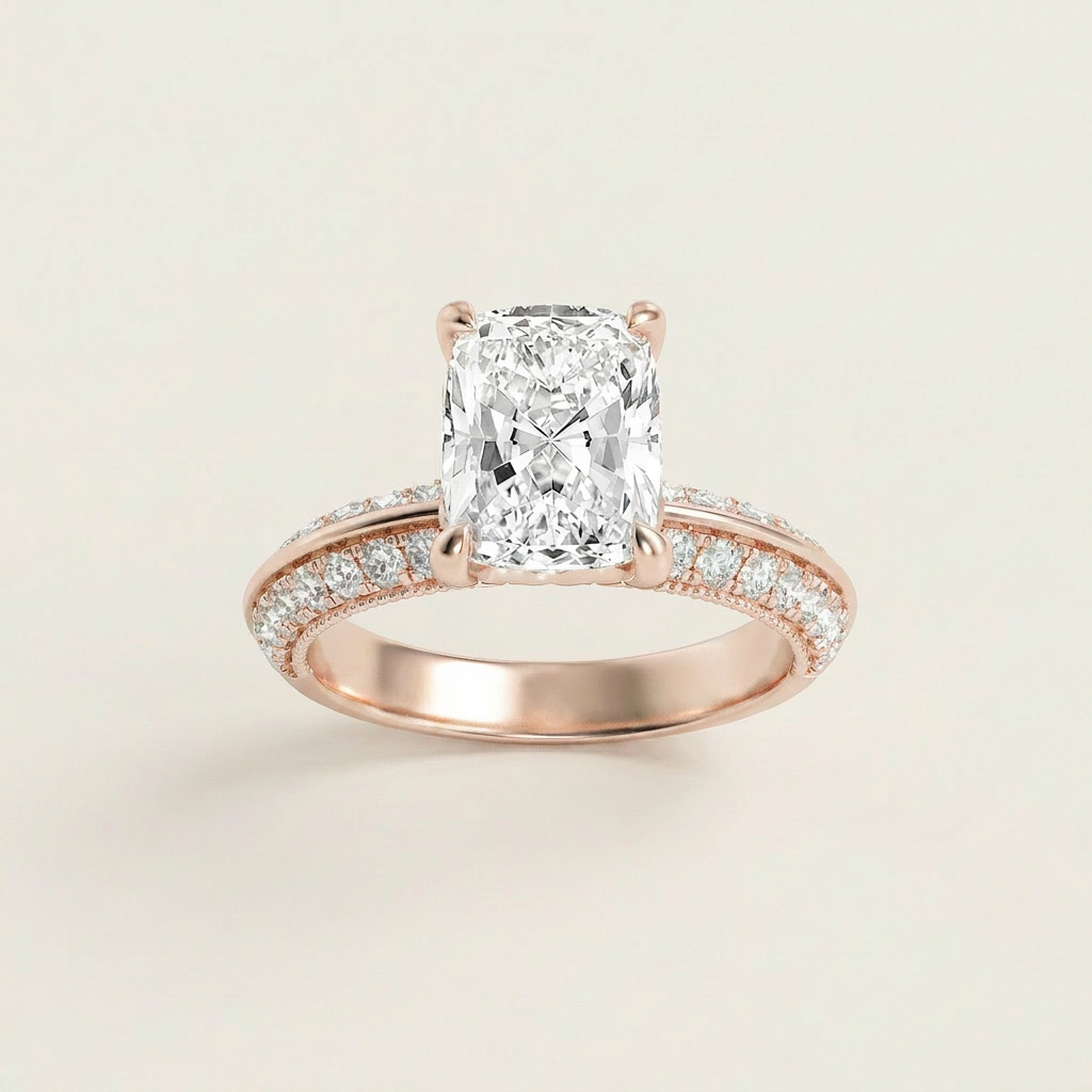 1.75CT Elongated Cushion Cut Lab Grown Diamond Side Stone Ring