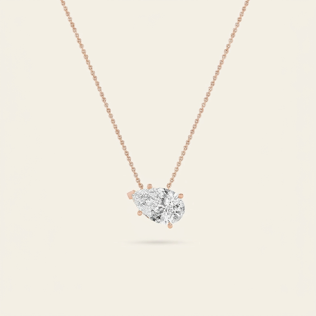 2 Ct Pear Cut Lab Grown Diamond East West Solitaire Necklace