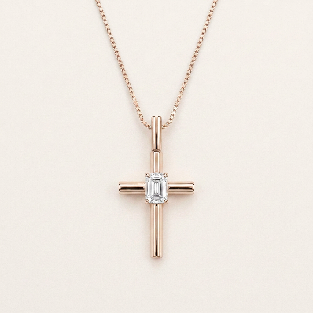 0.5CT Emerald Cut Lab Grown Diamond Pendant Necklace