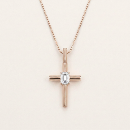0.5CT Emerald Cut Lab Grown Diamond Pendant Necklace