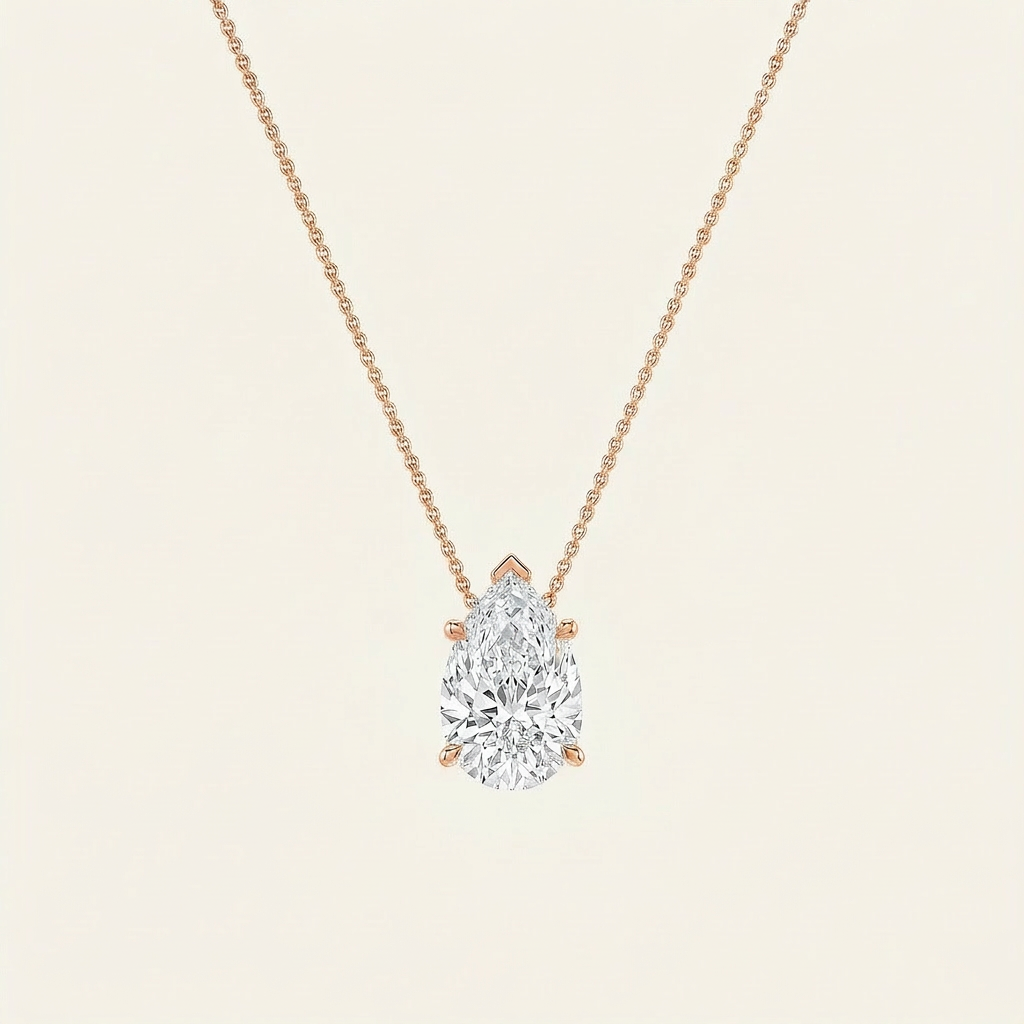 3 Ct Pear Cut Lab Grown Diamond East West Solitaire Necklace