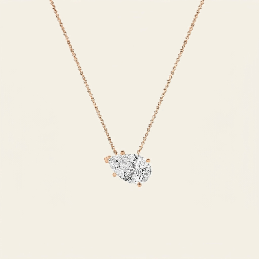 1 Ct Pear Cut Lab Grown Diamond East West Solitaire Necklace