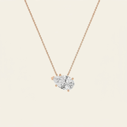 1 Ct Pear Cut Lab Grown Diamond East West Solitaire Necklace