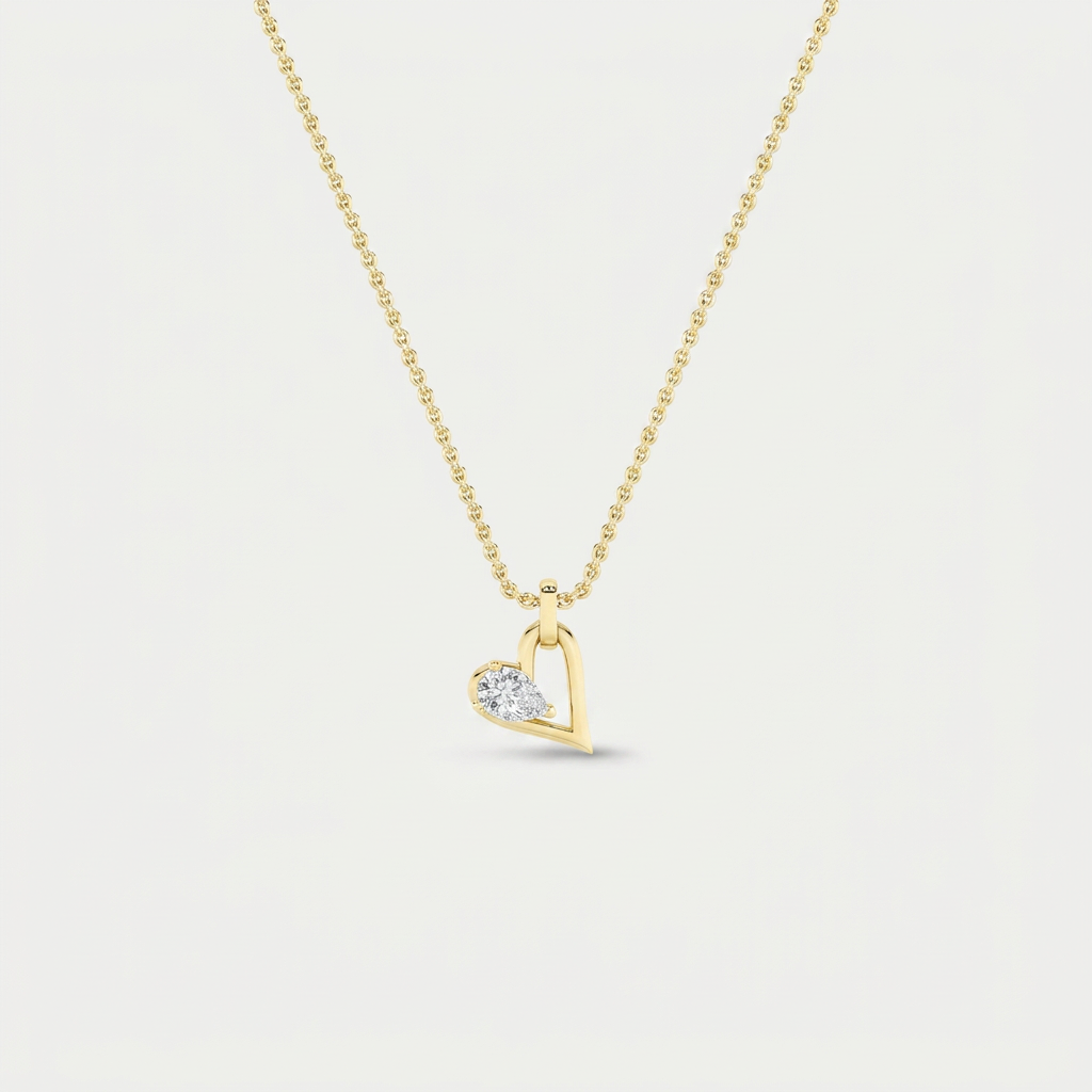 1 Ct Pear Cut Lab Grown Diamond Heart Shaped Dangle Pendant