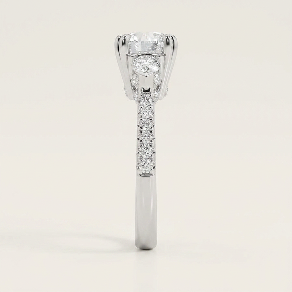 3CT Round Cut Lab Grown Diamond Three Stone Engagement Ring