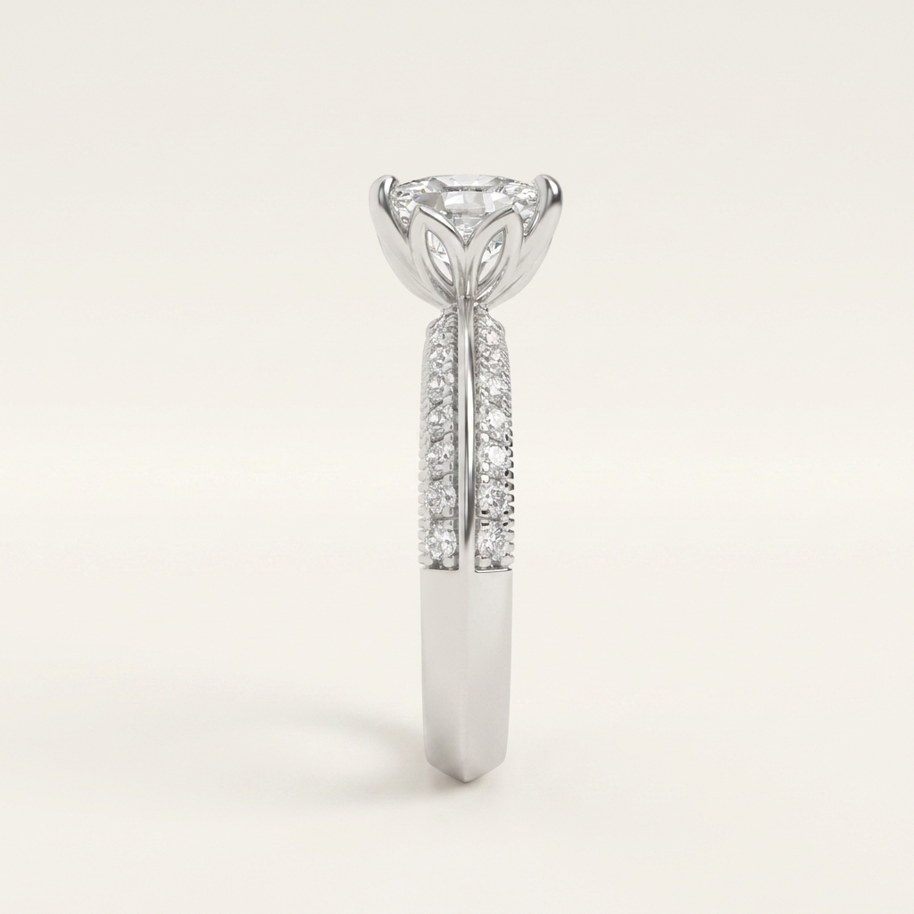 1.75CT Elongated Cushion Cut Lab Grown Diamond Side Stone Ring