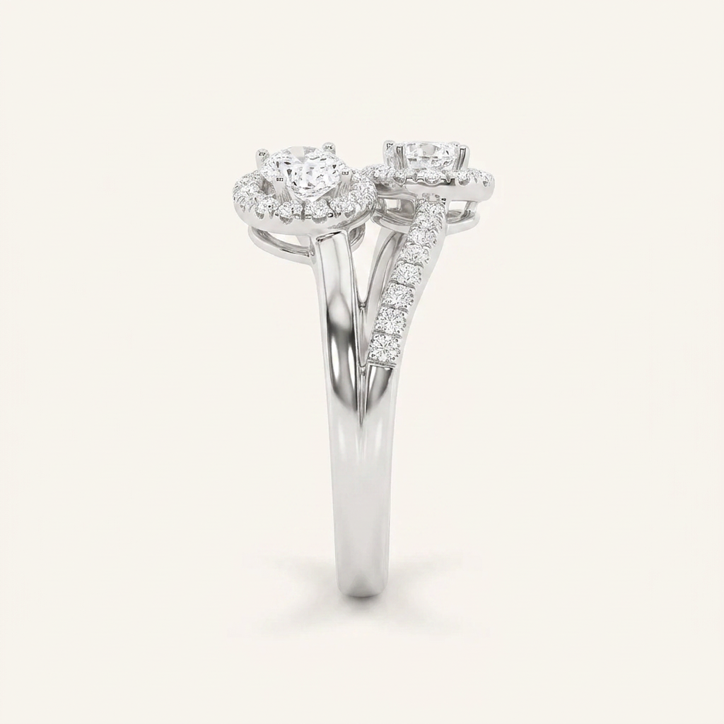 1.00 CT Oval Cut Lab Grown Diamond Accented Toi et Moi Ring