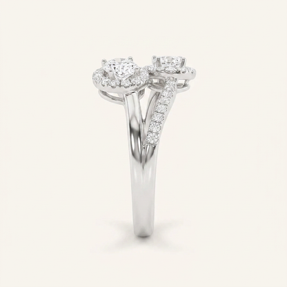 1.00 CT Oval Cut Lab Grown Diamond Accented Toi et Moi Ring