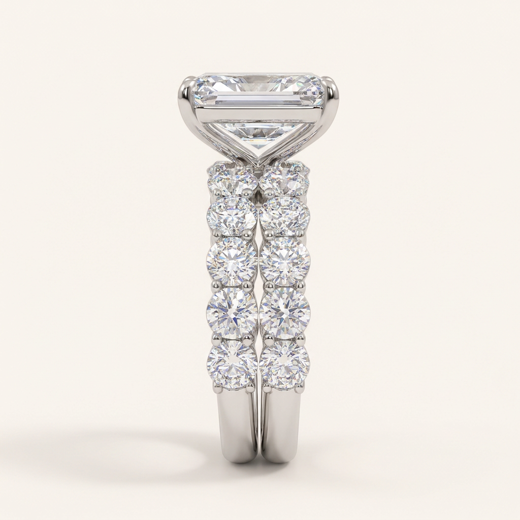 10.00CT Emerald Cut Lab Grown Diamond Bridal Set Ring