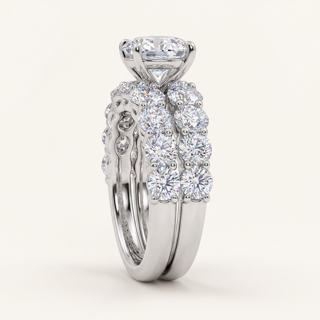 10.00CT Round Cut Lab grown Diamond Bridal Set Ring