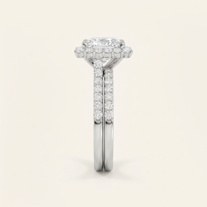 4.00CT Princess Cut Lab Grown Diamond Halo Bridal Set