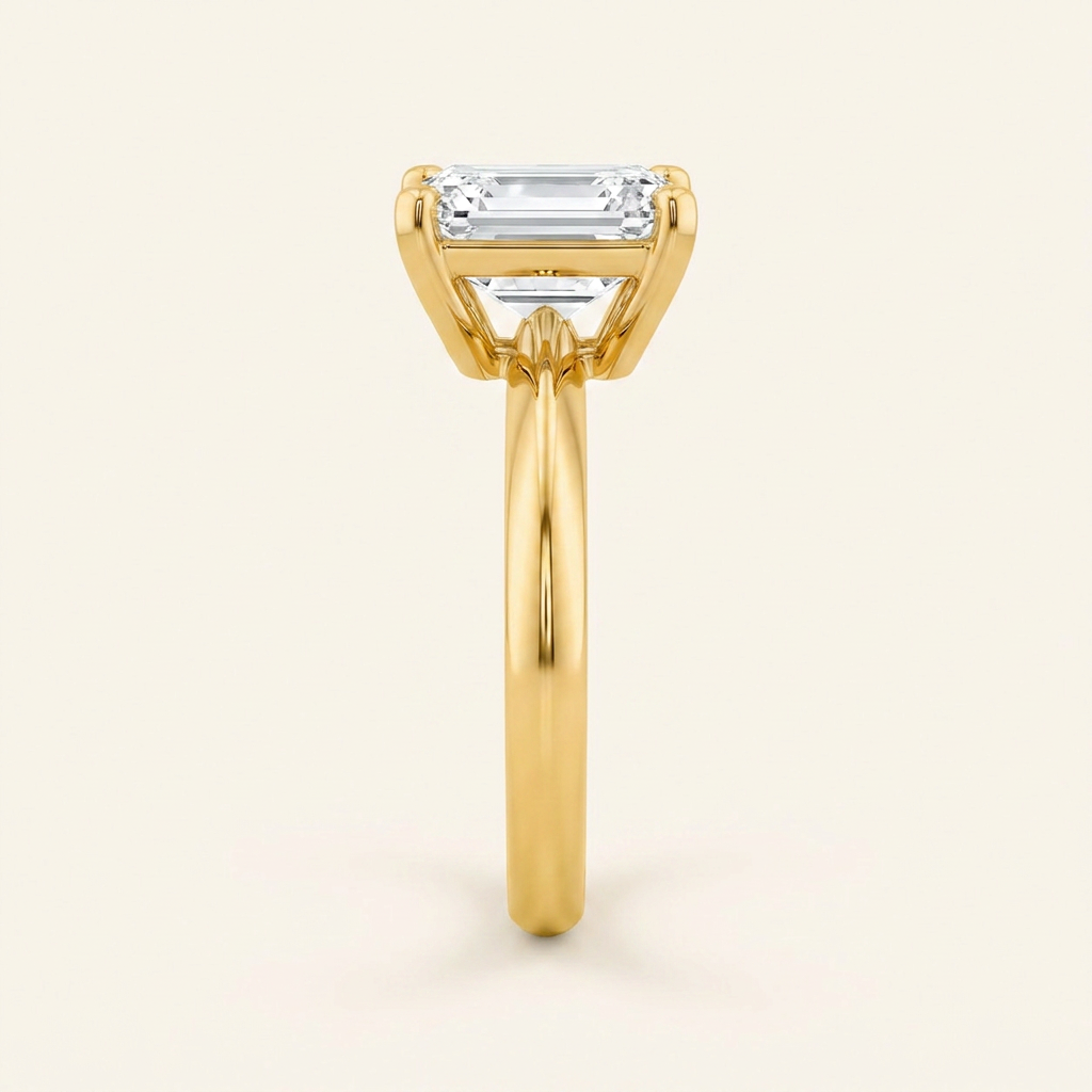 3.00 CT Emerald Cut Lab Grown Diamond Cathedral Trellis Shank Solitaire Engagement Ring