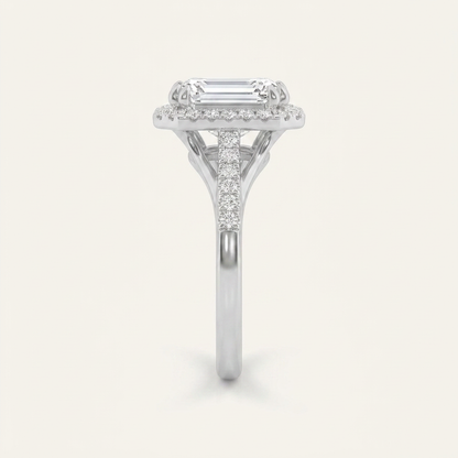 3CT Emerald Cut Lab Grown Diamond Halo Engagement Ring