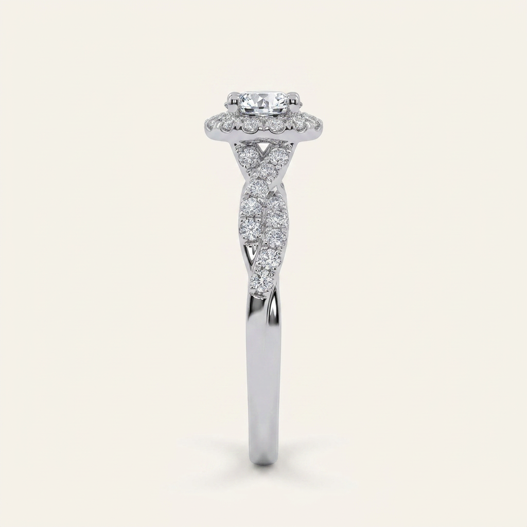 0.53 CT Round Cut Lab Grown Diamond Promise Halo Ring