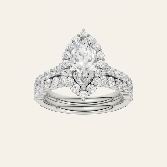 2.00CT Marquise Cut Lab Grown Diamond Halo Bridal Set
