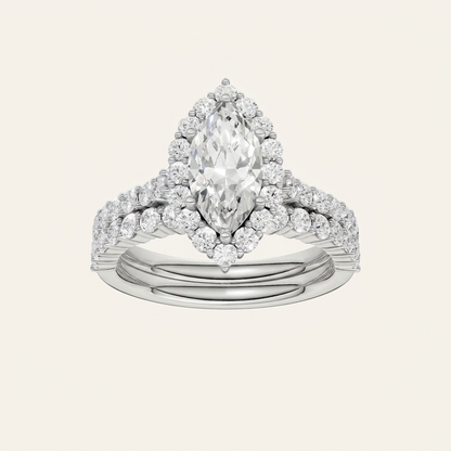 4.00CT Marquise Cut Lab Grown Diamond Halo Bridal Set