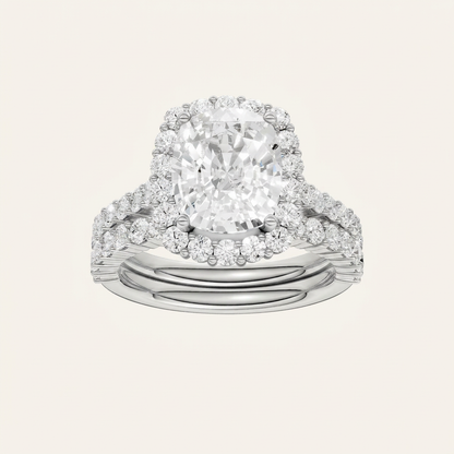 4.00CT Cushion Cut Lab Grown Diamond Halo Bridal Set