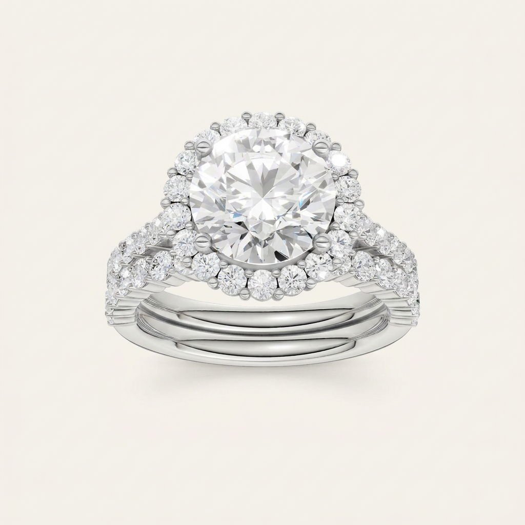 4.00CT Round Cut Lab Grown Diamond Halo Bridal Set