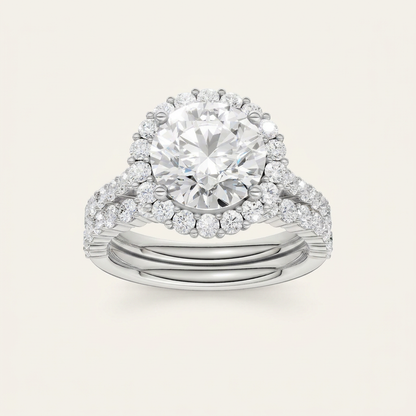 4.00CT Round Cut Lab Grown Diamond Halo Bridal Set