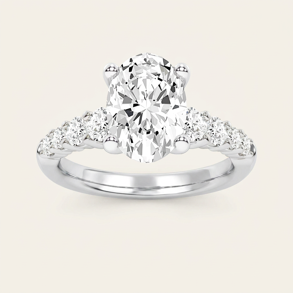 3.75CT Oval Cut Lab Grown Diamond Side Stone ring