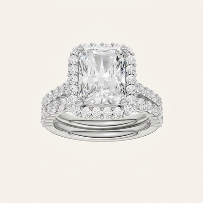 4.00CT Radiant Cut Lab Grown Diamond Halo Bridal Set