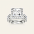 4.00CT Princess Cut Lab Grown Diamond Halo Bridal Set