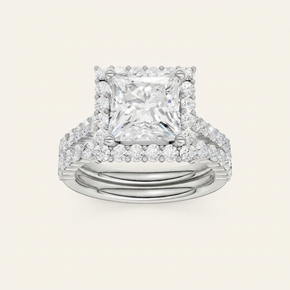 4.00CT Princess Cut Lab Grown Diamond Halo Bridal Set