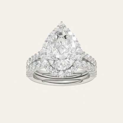 4.00CT Pear Cut Lab Grown Diamond Halo Bridal Set