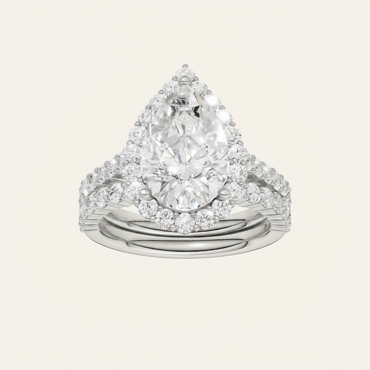 4.00CT Pear Cut Lab Grown Diamond Halo Bridal Set