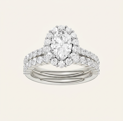 2.00CT Oval Cut Lab Grown Diamond Halo Bridal Set
